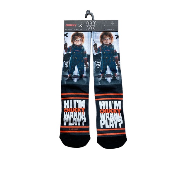Odd Sox Chucky Hi I’m Chucky Wanna Play Crew Novelty Socks Halloween Childs Play - Picture 1 of 10
